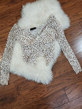 Y2K 21 Saints Leopard Print Sheer Open Front Crop Top